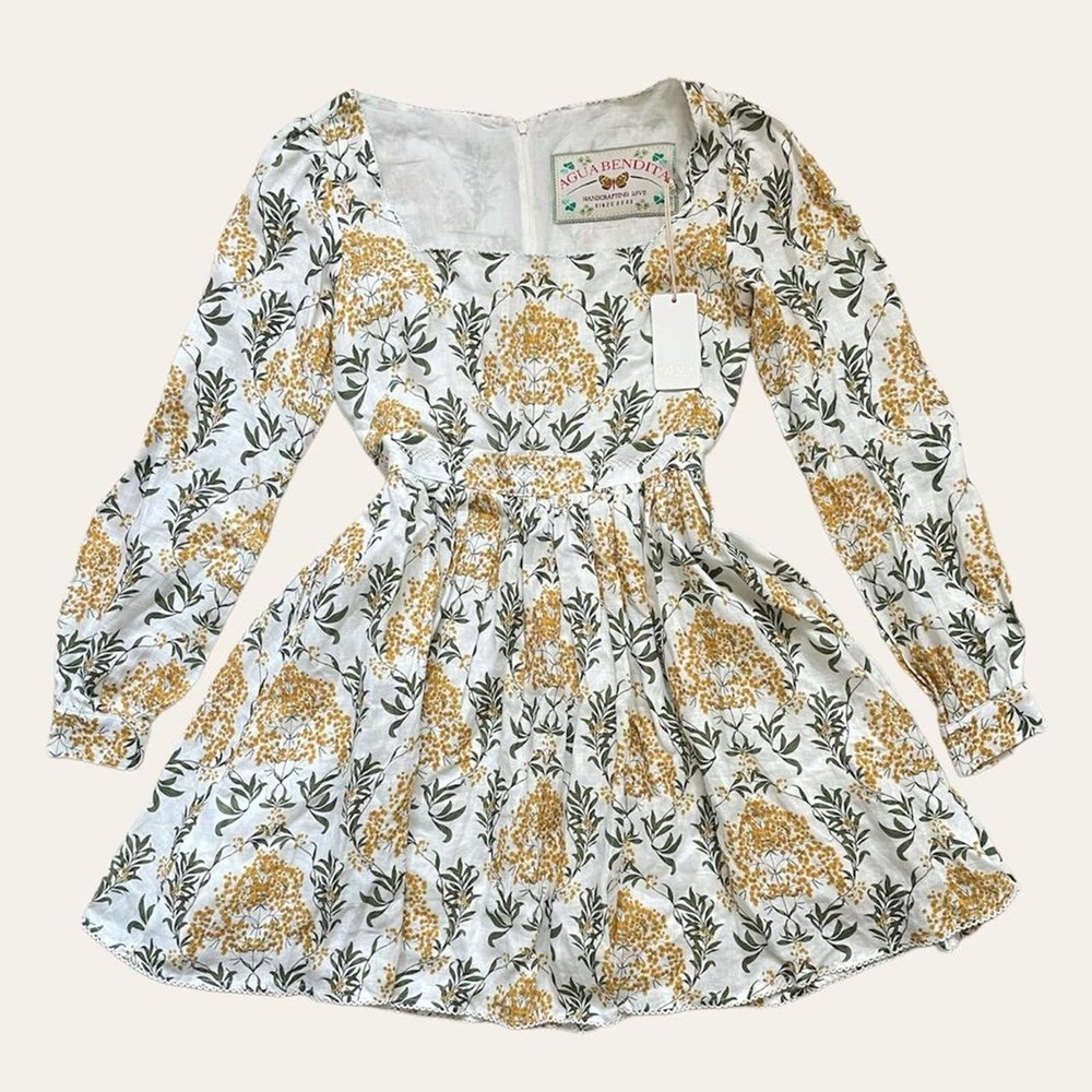 Agua Bendita Floral Mini Dress - Yellow and Green
